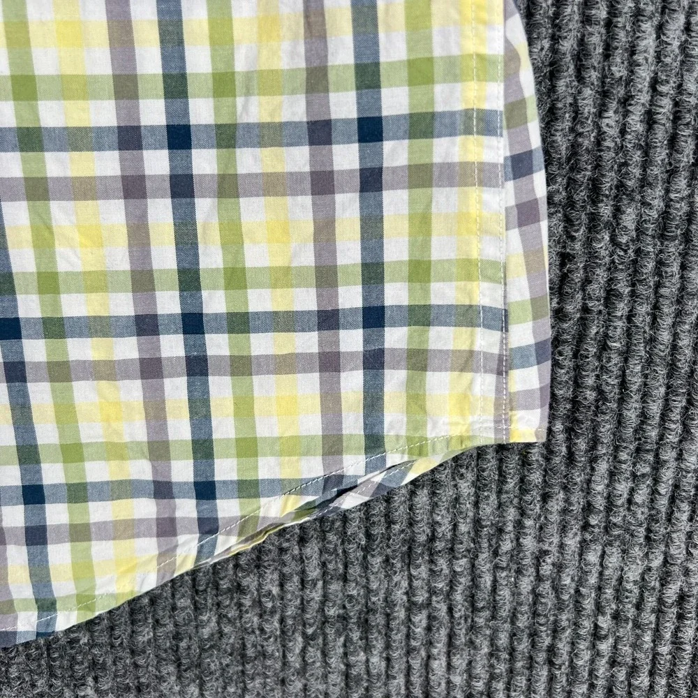 Banana‎ Republic Shirt Mens Large White Plaid Short Sleeve Slim Fit Button Up